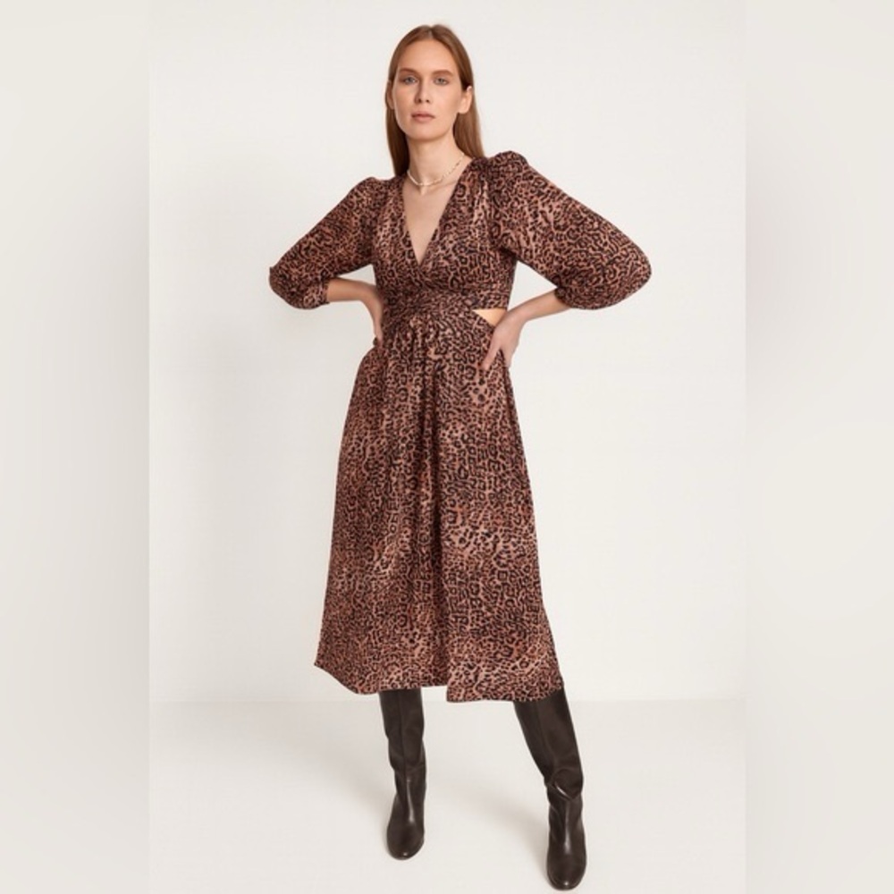 Anthropologie Ranna Gill Animal Print Cut Out Midi‎ Dress 1X Mob Wife Glam Edgy